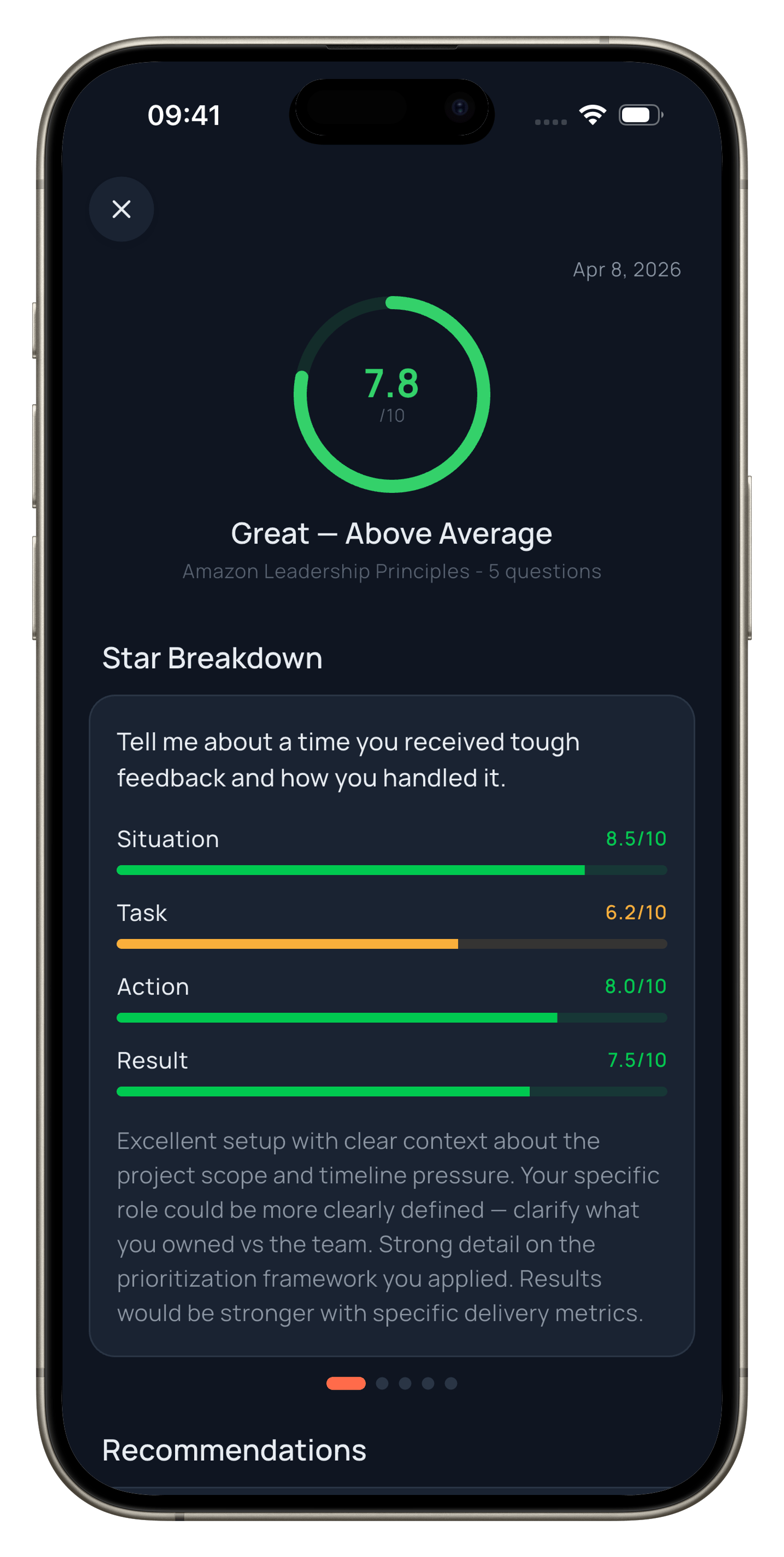 Rehearsy score screen