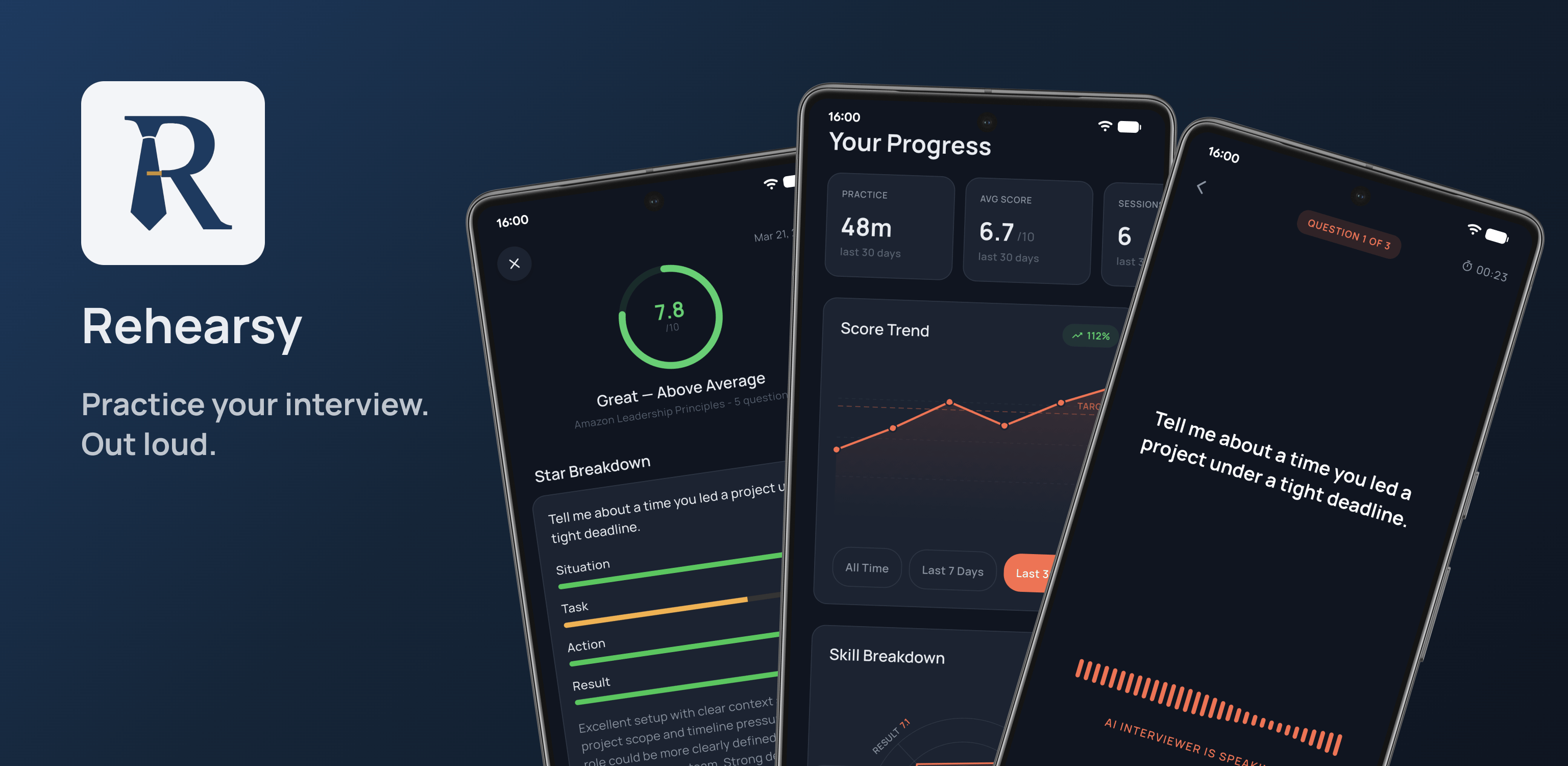 Rehearsy app - AI Mock Interview Coach with app screenshots